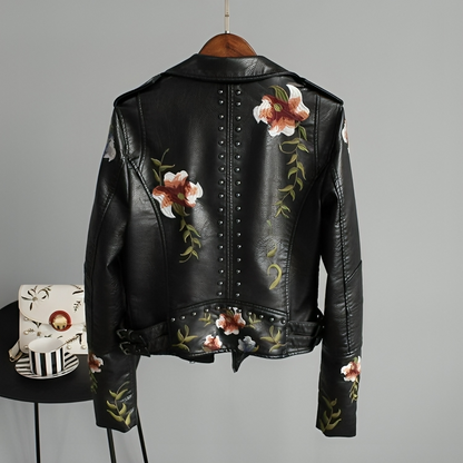 Veste en cuir Martina à motifs floraux