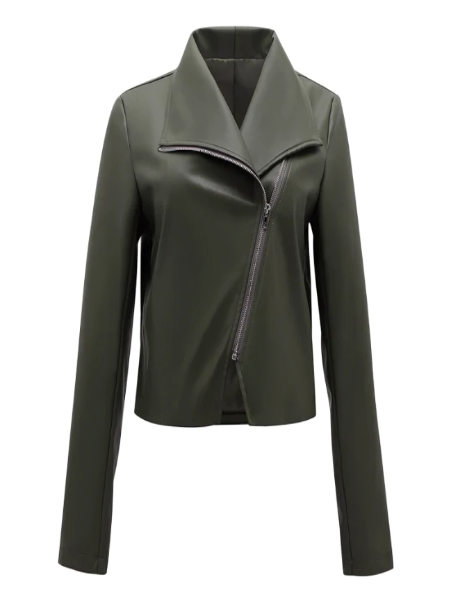 Veste en cuir olive Velouria