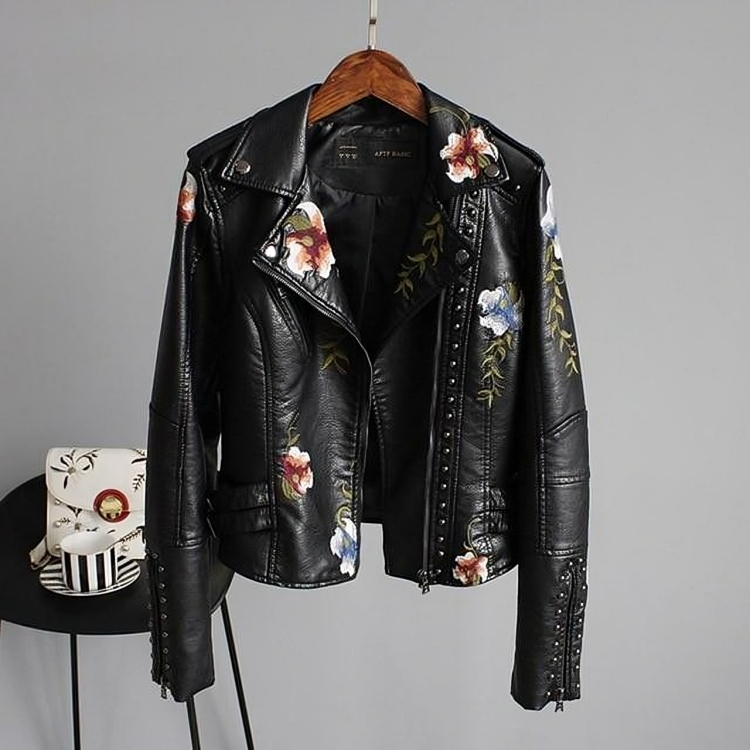 Veste en cuir Martina à motifs floraux